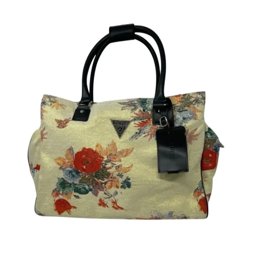 Guess FURRINA Floral Tapestry Weekender Tote Bag with Black Handles